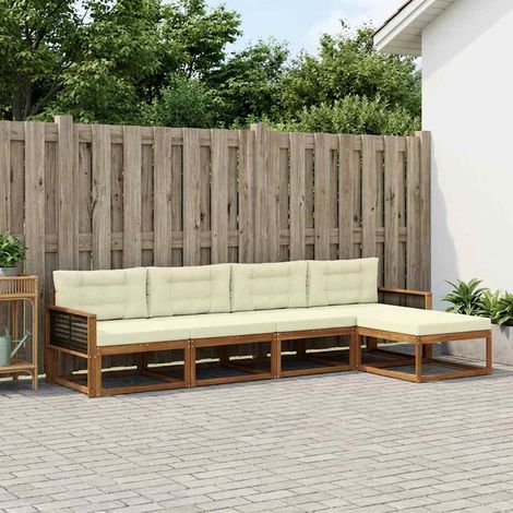vidaXL Conjunto de sofás de exterior 5 uds. Natural y Crema (1/5)