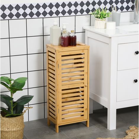 Meuble de salle de bain 30x19,9x70 cm en bambou naturel, avec rangement gain de place, FLORAGRACE (1/5)