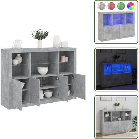 Sideboards mit LED-Leuchten 3 Stk. Betongrau Holzwerkstoff - Sideboard - Sideboards - Kommode - Anrichte (1/5)
