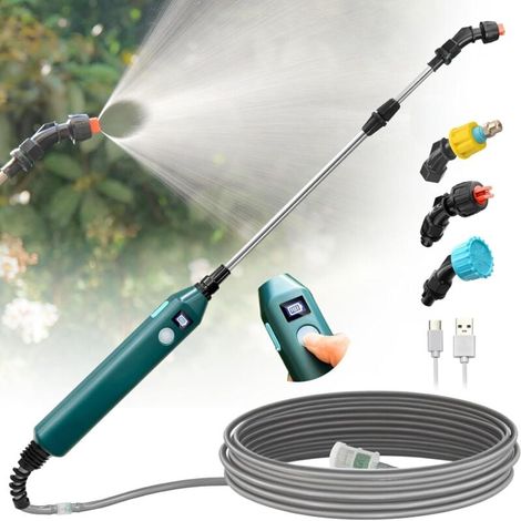 Pulverisateur de Jardin Electrique 5V, Pulverisateur Electrique, Pulverisateur Lance Telescopique, Pulverisateur a Pression avec 3 Buses et Tuyaux de 5M pour Arrosage, Désherbage (1/3)