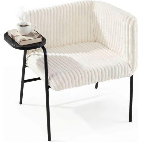 Fauteuil lounge moderne avec table d appoint, revêtement effet fourrure, coussin rembourré et pieds métal pour salon (1/5)