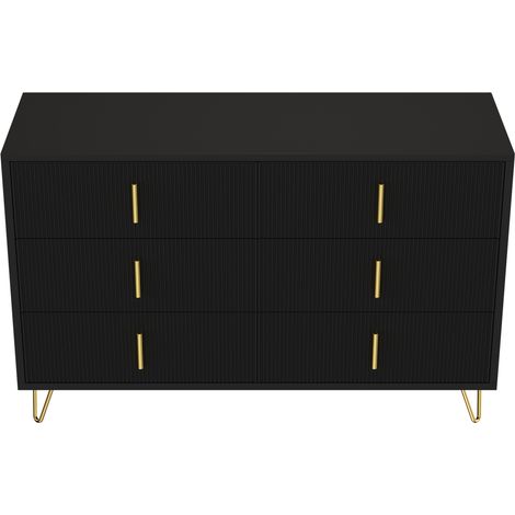 Buffet noir avec poignées et pieds dorés, 6 tiroirs, 120x77x40 cm (1/5)