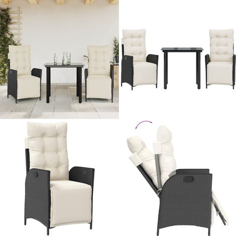 Ensemble à manger de jardin avec coussins 3 pcs Noir - Chaise de jardin - Table de jardin (1/5)