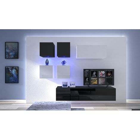 Ensemble meuble TV NEXT 200 AN200-17BW-HG21-1A noir-blanc brillant 200 cm