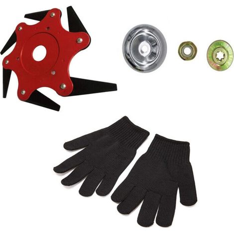Lames de désherbage, lames en acier, tête de coupe, lames de désherbage, universelles, pour coupe-bordures droits, incl 3 adaptateurs universels+Gants de travail anti-coupure (1/4)