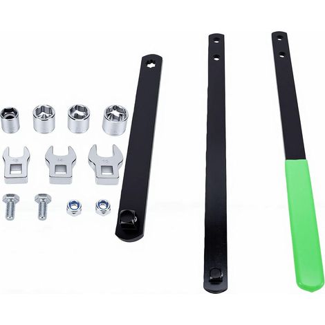 Kit d'outils pour courroie serpentine, clé tendeur de courroie d'entraînement 1/2" 3/8" avec 4 douilles, 3 clés pied-de-biche, 2 paires de vis d'arrêt à coussin hexagonal (1/5)