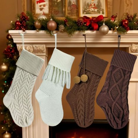 JSSEVN - Juego de 4 calcetines navideños tejidos para colgar en la chimenea, decoraciones para calcetines navideños, bolsa de regalo de Navidad, bolsa de dulces. (1/5)