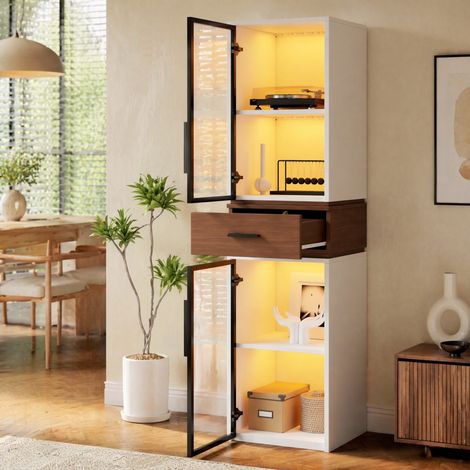 Meuble rangement vitrine 40x40x200 LED blanc OKMYHOME (1/5)
