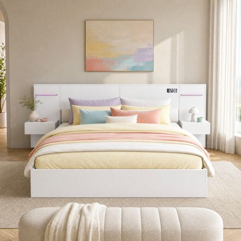 Letto matrimoniale 180x200 cm in MDF bianco con contenitore, senza materasso FloraGrace (1/5)
