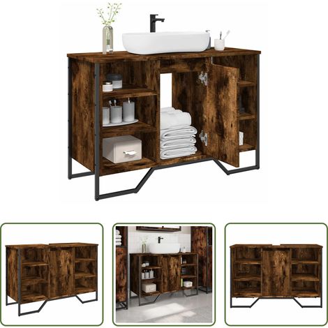 Holzwerkstoff -  Waschbeckenunterschrank Räuchereiche 91x35x60 cm Holzwerkstoff