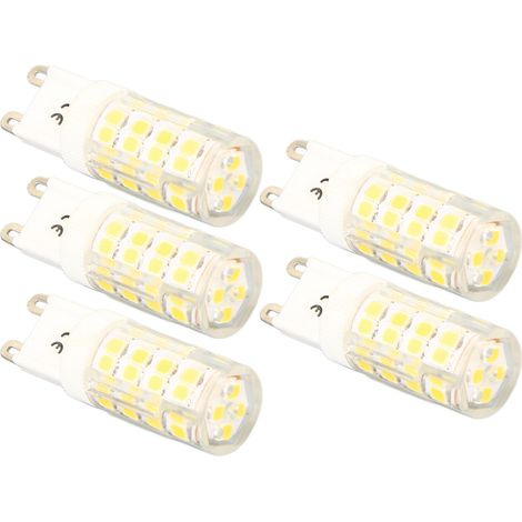 Lot de 5 ampoules LED G9 à intensité variable, lumière blanche 6000K, 450 lm, angle de diffusion de 360°, 100-130 V, pour lampes de table, appliques murales et suspensions. (1/5)