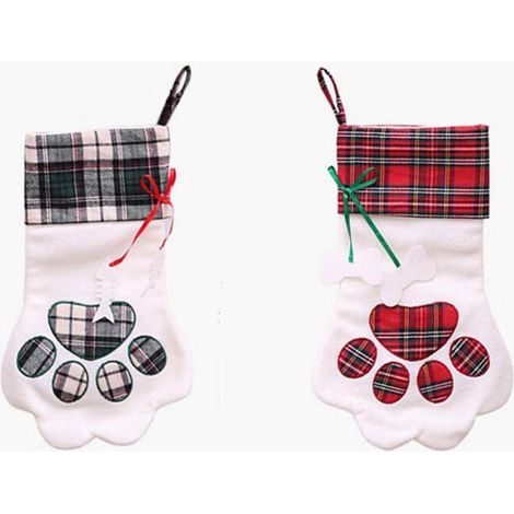 Chaussette De Noël Pour Chien - Avec Motif Pattes - En Tissu Doux - Décoration De Cheminée Ou Arbre De Noël - Lot De 2 (1/5)