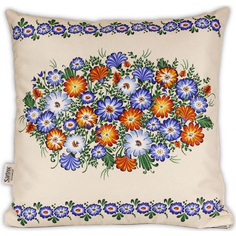 Almohada popular Opole, flores de verano, beige (1/2)
