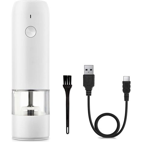Moulin à poivre électrique, blanc, USB, LED, mouture réglable (1/5)
