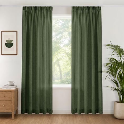 Rideaux Effet Lin Semi-Transparents 140x225 cm Lot de 2,Vert Forêt (1/5)