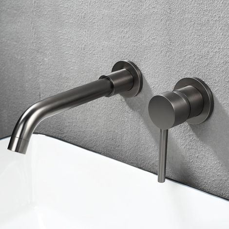Wandmontierte Badezimmerarmatur, wandmontierte Waschbeckenarmatur aus Messing, Einhebel-Waschtischarmatur, Waschbeckenarmaturen, 360-Grad-Schwenkauslauf (1/5)