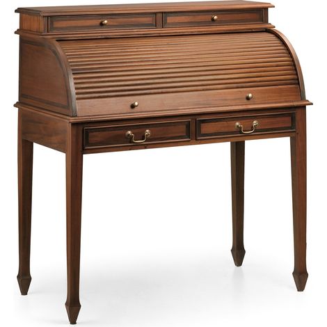 Les Tendances – Bureau secrétaire en bois massif d'acajou marron – Dimensions L 105 x H 75/115 cm – Finition vernis haut de gamme – Fabrication artisanale Espagne (1/4)
