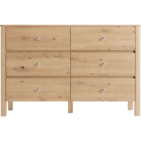 Commode à 6 tiroirs en chêne avec poignées en métal argenté – 120 x 40 x 80 cm (1/5)