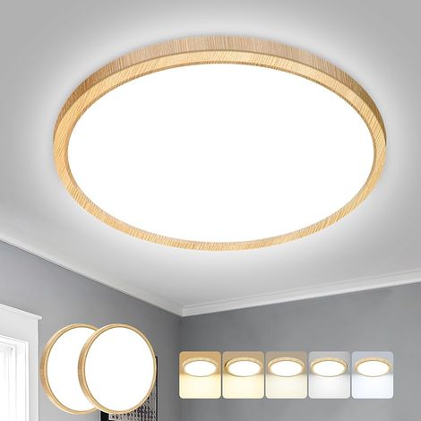 Lot de 2 Plafonnier LED, 18W 1800LM Luminaire Plafonnier Salle de Bain, IP54 Etanche & 5 Couleurs(3000K/3500K/4000K/5000K/6500K), Lampe Plafond Rond pour Cuisine, Chambre, Couloir Bois (1/5)