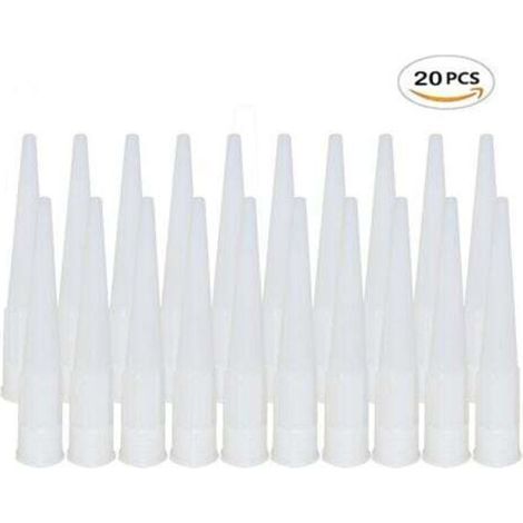 Lot de 20 embouts de pistolet à calfeutrer en silicone, embouts de rechange pour mastic adhésif silicone, avec grattoir en plastique, pour l'extension et le remplacement du calfeutrage. (1/4)