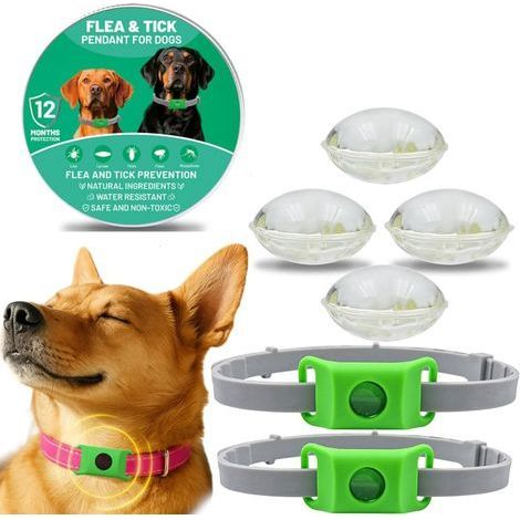 Collier Anti Puce et Tique Chien Naturel, Pendentif Répulsif aux Huiles Essentielles avec 2 Capsules Remplaçables, Réglable, sans Contact Direct avec la Peau(2 Pack) (1/5)