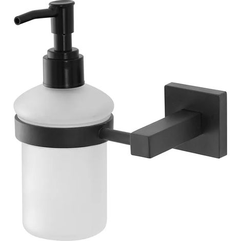 Dispenser sapone liquido in acciaio nero opaco e vetro satinato a parete Levante (1/2)