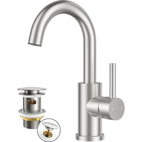 Robinet Salle de Bain/Cuisine Pivotant à 360°, Mitigeur Noir pour Eau Chaude/Froide avec Hauteur de 9,84'', Mitigeur en Acier Inoxydable Facile à Installer pour Salle de Bain,Camping-car