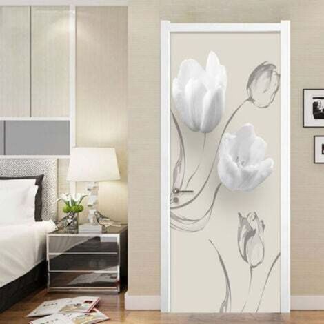 Autocollant mural 3D floral blanc en PVC – 77 x 200 cm – idéal pour porte, salon, cuisine, chambre et salle de bain (1/4)
