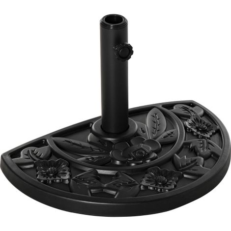 Pied parasol 9kg HDPE noir semi-circulaire – motif floral, compatible mâts 35/38/48mm, pour jardin (1/5)