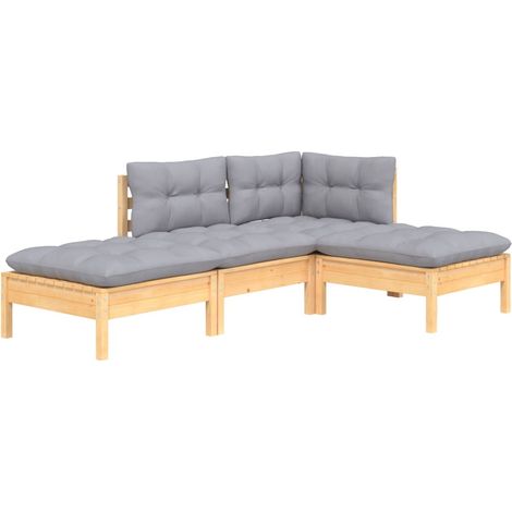 Juego de muebles de jardín 4 pzas y cojines madera maciza pino vidaXL