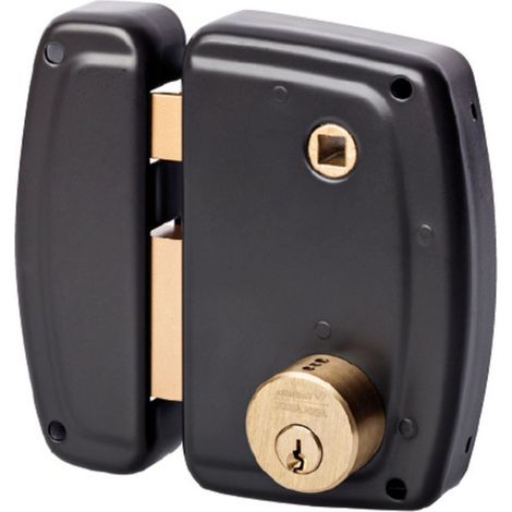 Serrure en applique verticale à fouillot Gauche, Série PS, pour Porte d'Entrée - 672BQ45/SC G - Sûreté à cylindre 5 goupilles, Axe à 45 mm, Utilisation avec poignée carré 7mm, 3 Clés, Gris (1/5)