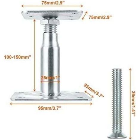 Lot de 4 supports de poteau surélevés galvanisés réglables de 100 à 150 mm, support de toit robuste pour construction Femeo (1/4)