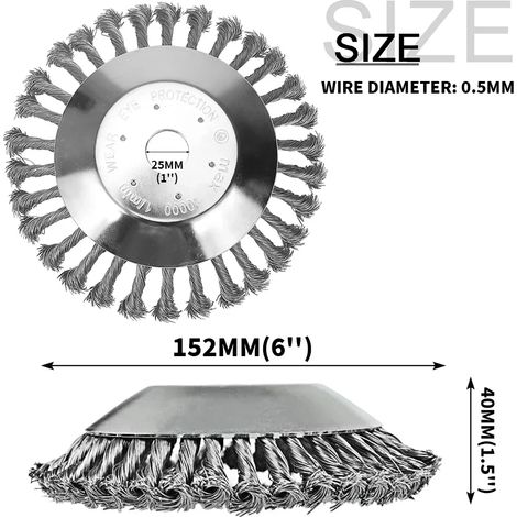 (6 pouces B) Désherbeuse rotative pour aménagement paysager, brosse à disque en fil d'acier à nœuds torsadés, outil de jardin motorisé (1/5)