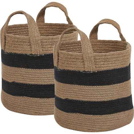 Conjunto de 2 cestas de yute beige negro 30 cm patrón a rayas trenzado Gerede (1/5)