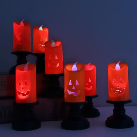 12 bougies décoratives d'Halloween, bougeoir citrouille, lampe à vent LED, bougie électronique, décoration créative, petite lampe à huile de nuit (1/5)