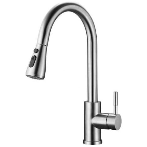 Küchenarmatur mit Ausziehbrause, Spültischmischer, wassersparend, Stahl