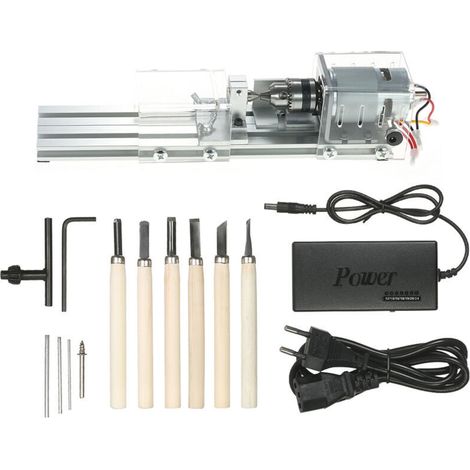 Mini Tour à Bois Tour à Bois Électrique 24 V 100 W Accessoires de Fraiseuse 7 Vitesses 1500-7000 RPM Outil Rotatif Travail pour Bois Bricolage (1/4)