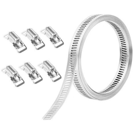 Collier de serrage en acier inoxydable de 3 m avec 8 pièces de fixation, acier inoxydable 304, collier de serrage en métal réglable pour tuyaux, gaz, eau, voitures, machines à laver, jardins (1/3)