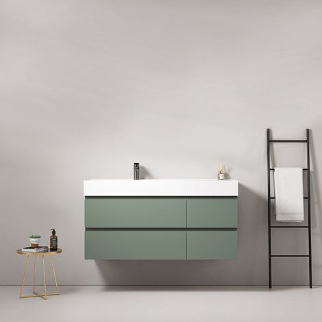 Mobile bagno sospeso 120 cm Verde Salvia Lavabo a Sinistra in Resina Senza Specchio - Fiji Paint (1/4)