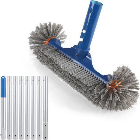 1 Brosse Piscine, Tête Ronde 32cm, Manche Aluminium 2,7m, Pour Liner Et Fibre De Verre