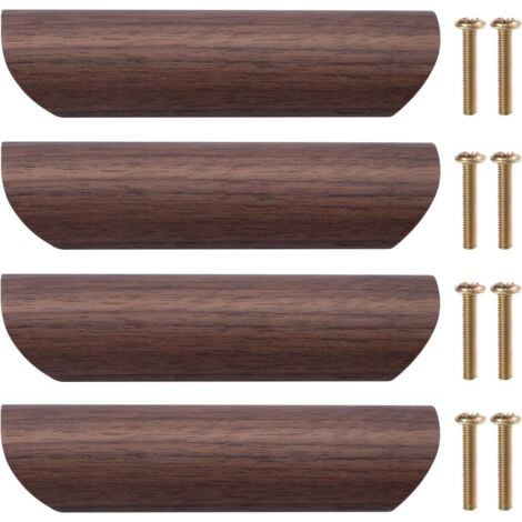 Poignée de Meuble en Bois 4Pcs Poignée de Tiroir Bouton de Porte Cuisine Poignées de Placard en Bois pour Cuisine Armoire Commode Tiroir, 96mm Distance Entre les Trous (Noyer Noir) (1/5)