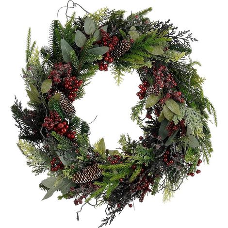 Couronne de Noël pour Porte d'Entrée et Intérieur avec Baies Bordeaux et Pommes de Pin Ø 50 cm - PANGIVO