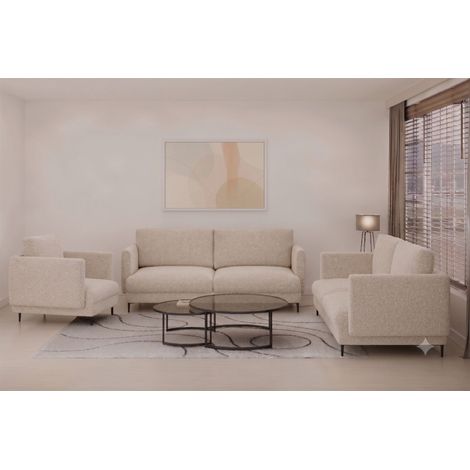Sofaset Designersofas HELMER 3-2-1 Stoff Baloo Beige (1/4)
