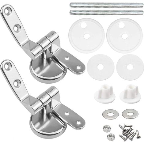 Charnière Abattant WC de Rechange, Lot de 2 Charnières de Siège de Toilette en Alliage de Zinc pour en Bois, Résine, MDF, y compris Raccords (1/5)