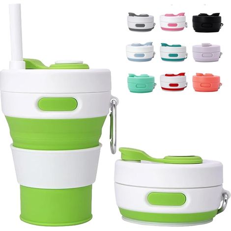 Gourde Pliable en Silicone 450ml Vert Pomme - Petite Bouteille d'Eau Rétractable pour Sport, Camping et Voyage - Sans BPA, Étanche et Réutilisable - Gourde Portable Enfant Adulte (1/5)