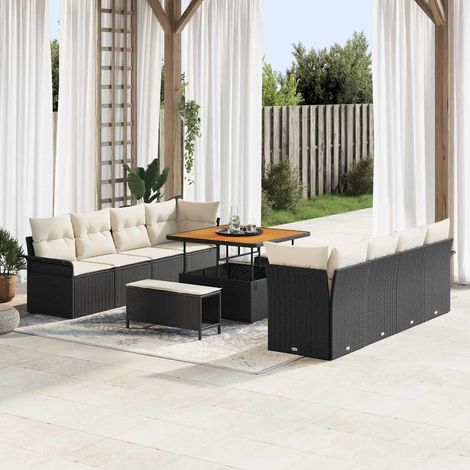 Conjunto de sofá de jardín Negro y crema 100 x 100 x 71 cm vidaXL (1/5)