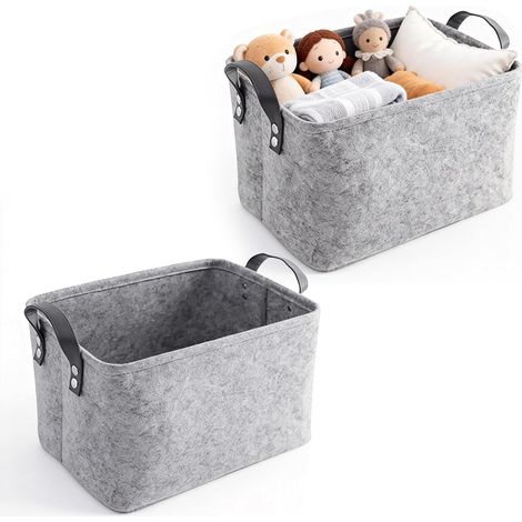 Cesto portaoggetti in feltro grigio da 2 pezzi con manici 34X24X20 cm (1/5)