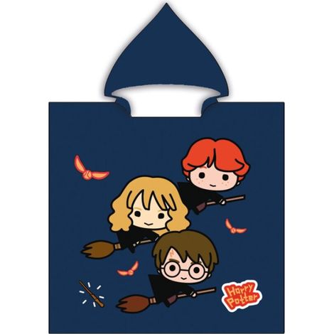 Poncho avec capuche - Harry Potter - Harry, Hermione et Ron - Bleu