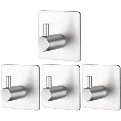 Lot de 4 crochets autocollants en acier inoxydable - Sans perçage - Pour salle de bain et cuisine, salle de bain - Auto-adhésifs - Robuste et stable - Facile à monter (1/5)