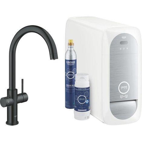 Rubinetto Grohe Blue Home Nero Opaco Bocca a C con Filtro e Frigo Gasatore 31455KS1 Nero Opaco